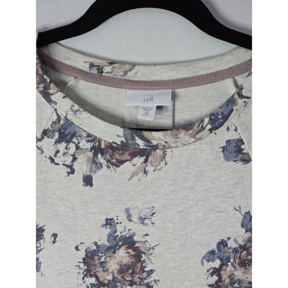 J. JILL Pleated-Back Floral Sweatshirt Oatmeal Heather Roses Cotton Size XSp - Picture 4 of 6
